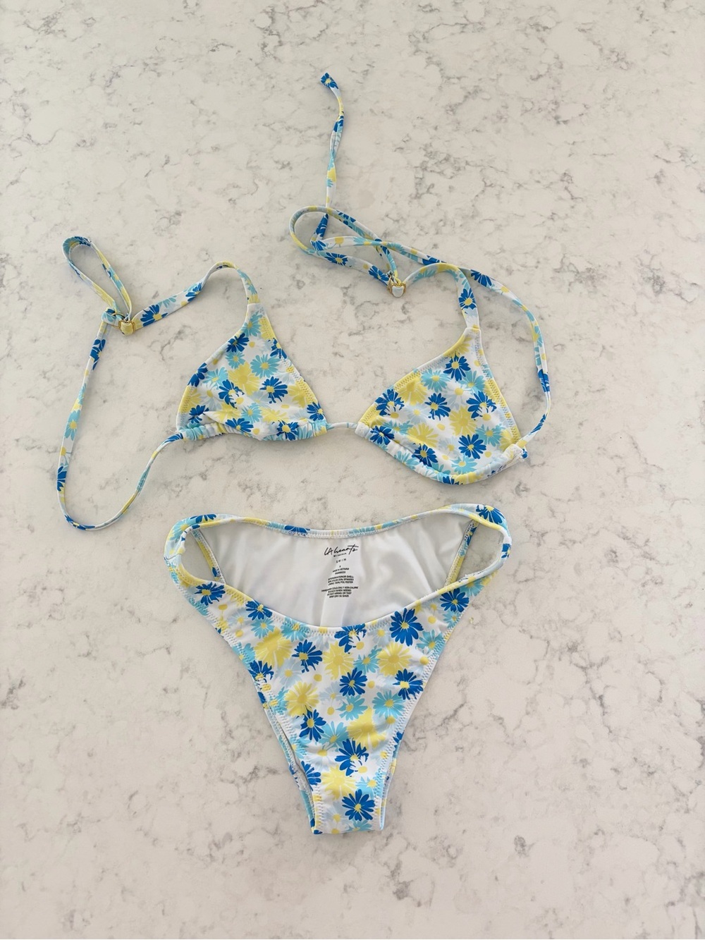LA Hearts Floral Triangle String Bikini Set